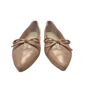 Seychelles Blush Metallic Theme Leather Flats Size 7 Bow Peek A Boo Shoes